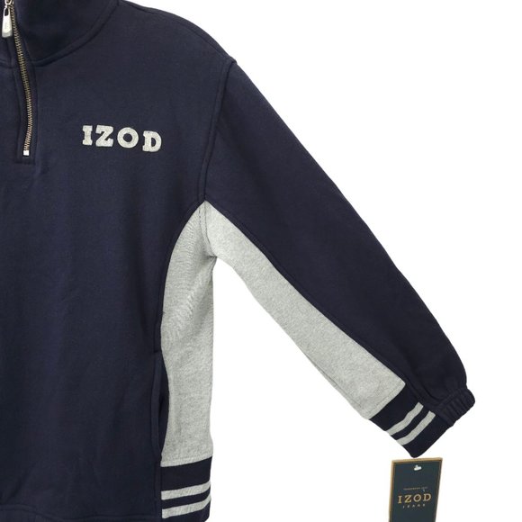 Izod Jeans Quarter Zip Pullover Sweatshirt Top Boys Size S/8 Navy Blue Gray NEW - Picture 12 of 16